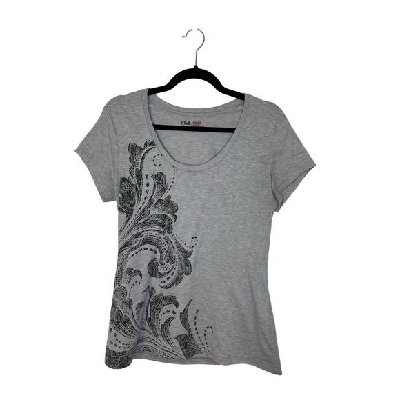 FILA Size M Womens Gray Scoop Neck Stretch Short Sleeve Athletic T-Shirt 301 - Picture 1 of 5
